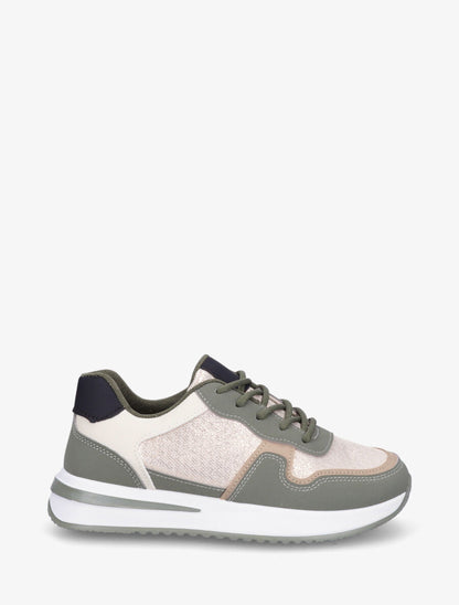 Sneakers en simili à détail irisé - Kaki - 1