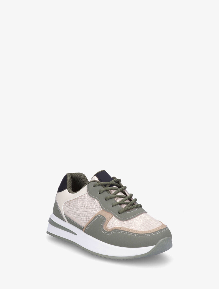 Sneakers en simili à détail irisé - Kaki - 2