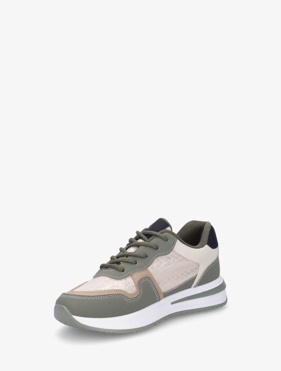 Sneakers en simili à détail irisé - Kaki - 3