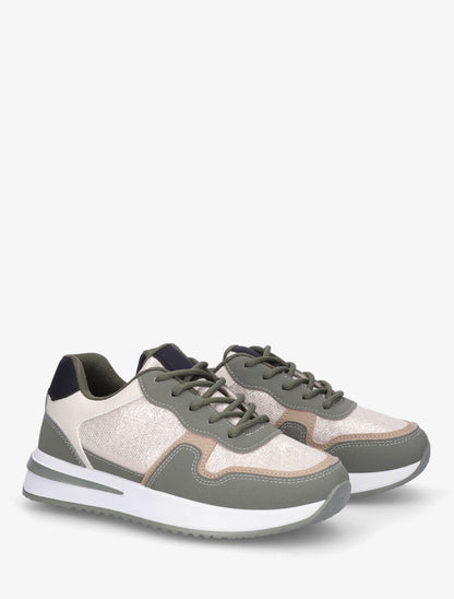 Sneakers en simili à détail irisé - Kaki - 4