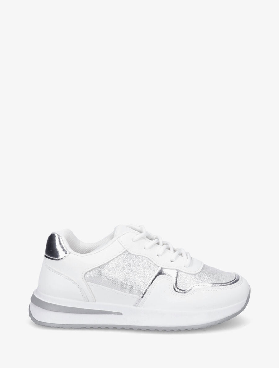 Sneakers en simili à détail irisé - Blanc - 1