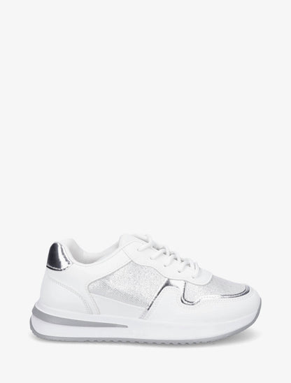 Sneakers en simili à détail irisé - Blanc - 1