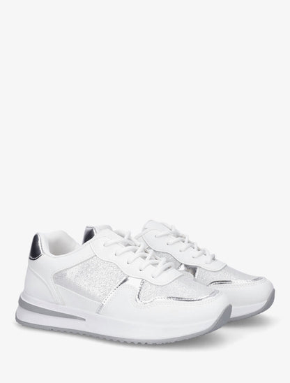 Sneakers en simili à détail irisé - Blanc - 4