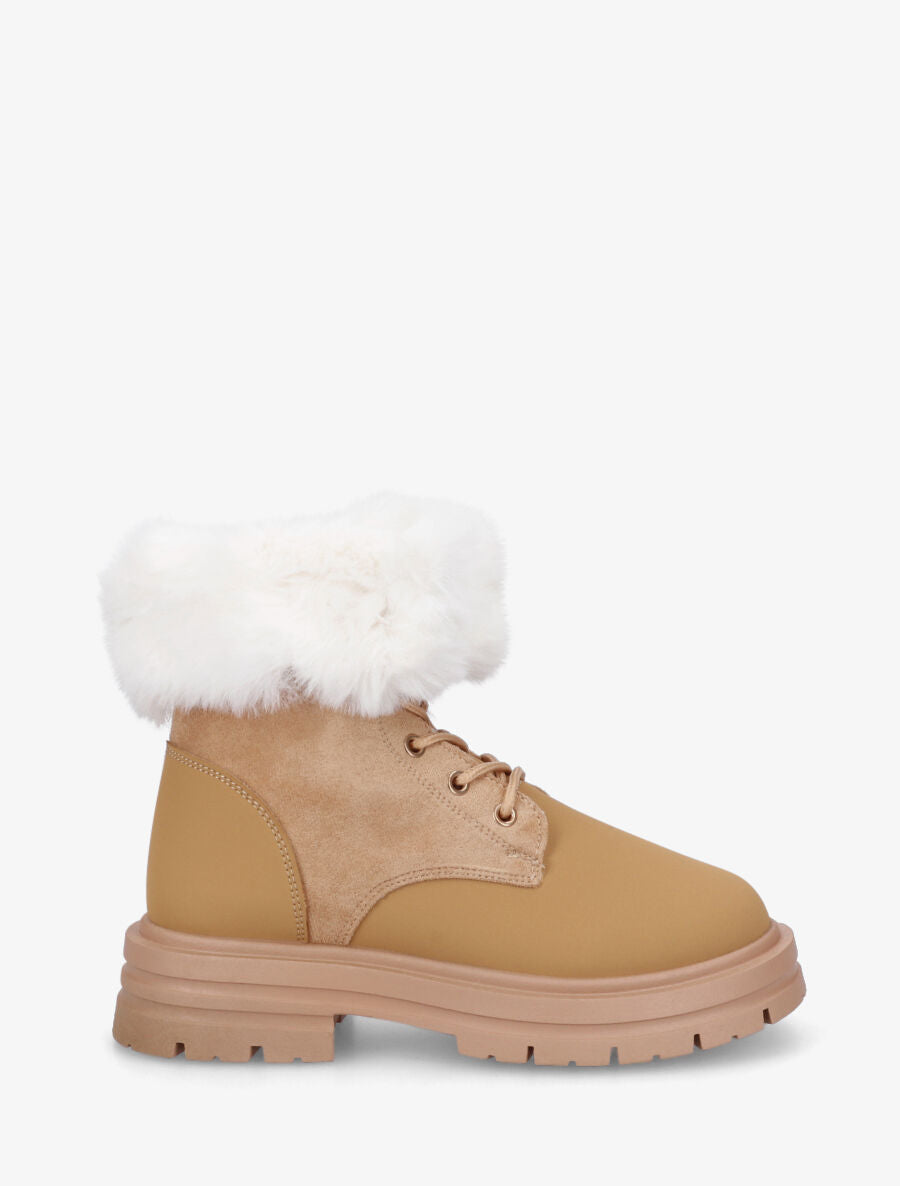 Bottines à lacets fourrées - Camel - 1