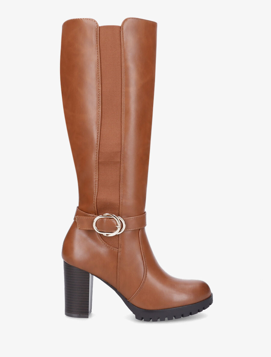 Bottes à talon et boucle élastiquées - Camel - 5