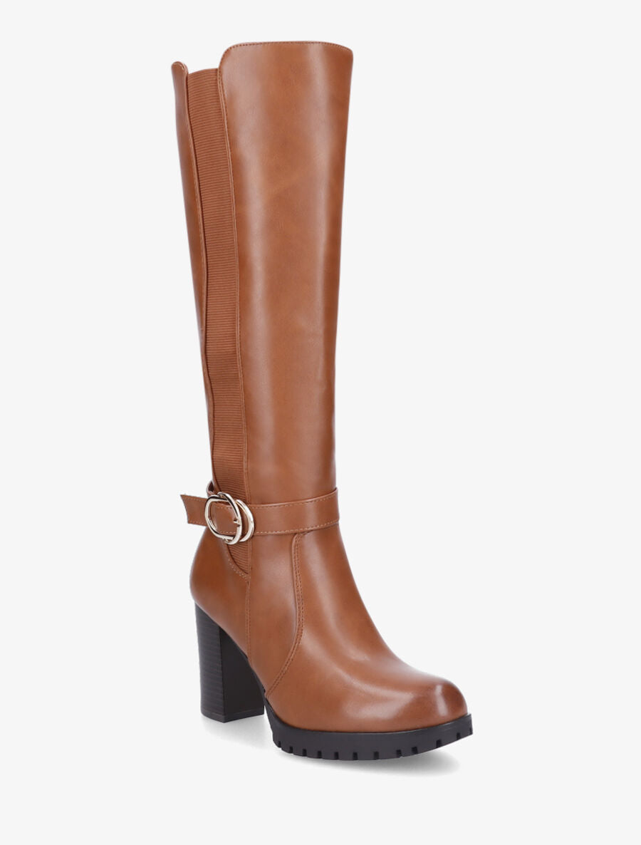 Bottes à talon et boucle élastiquées - Camel - 2