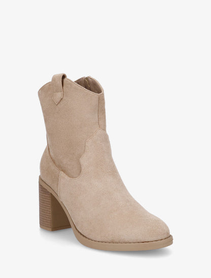 Bottines style santiags en suédine - Beige - 2