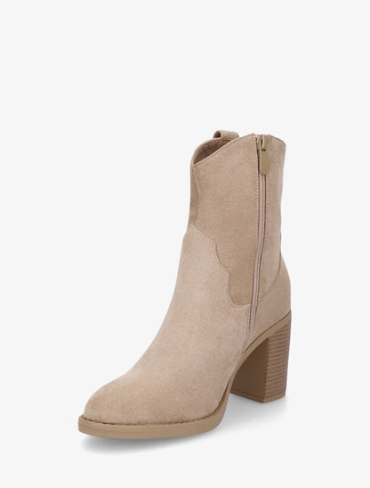 Bottines style santiags en suédine - Beige - 3