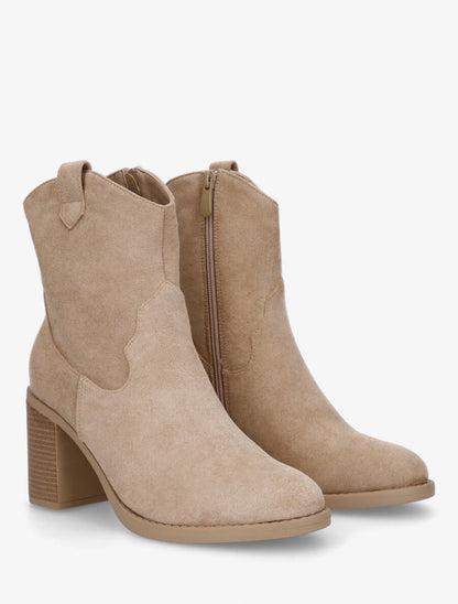 Bottines style santiags en suédine - Beige - 4