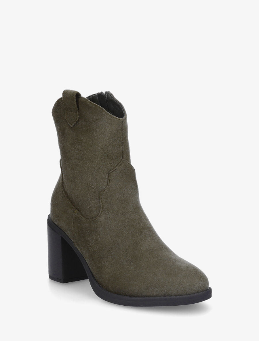 Bottines style santiags en suédine - Kaki - 2