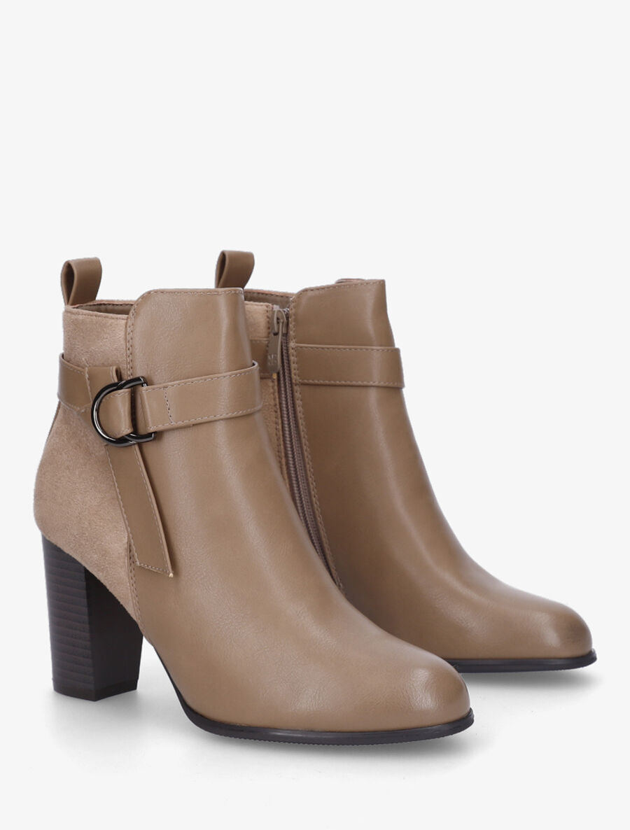 Bottines bimatière à talon - Taupe - 4
