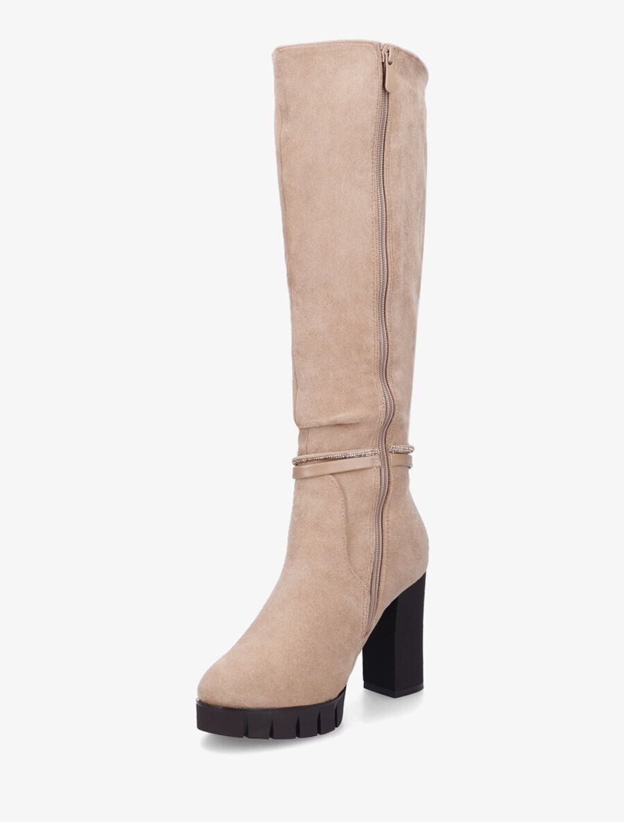 Bottes en suédine à talon haut - Beige - 3