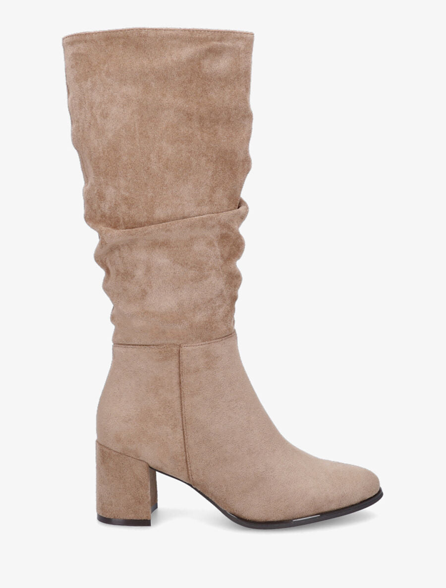 Bottes en suédine à talon - Taupe - 1
