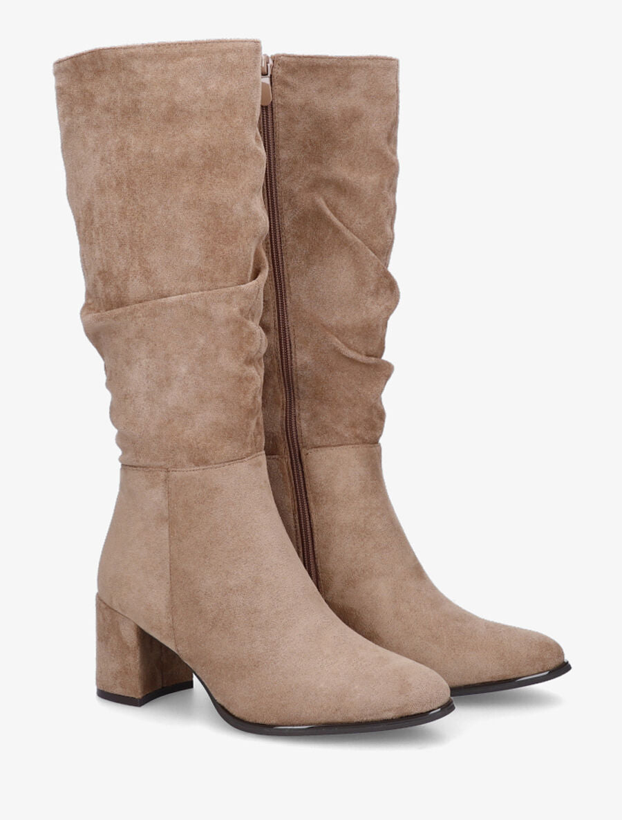 Bottes en suédine à talon - Taupe - 4