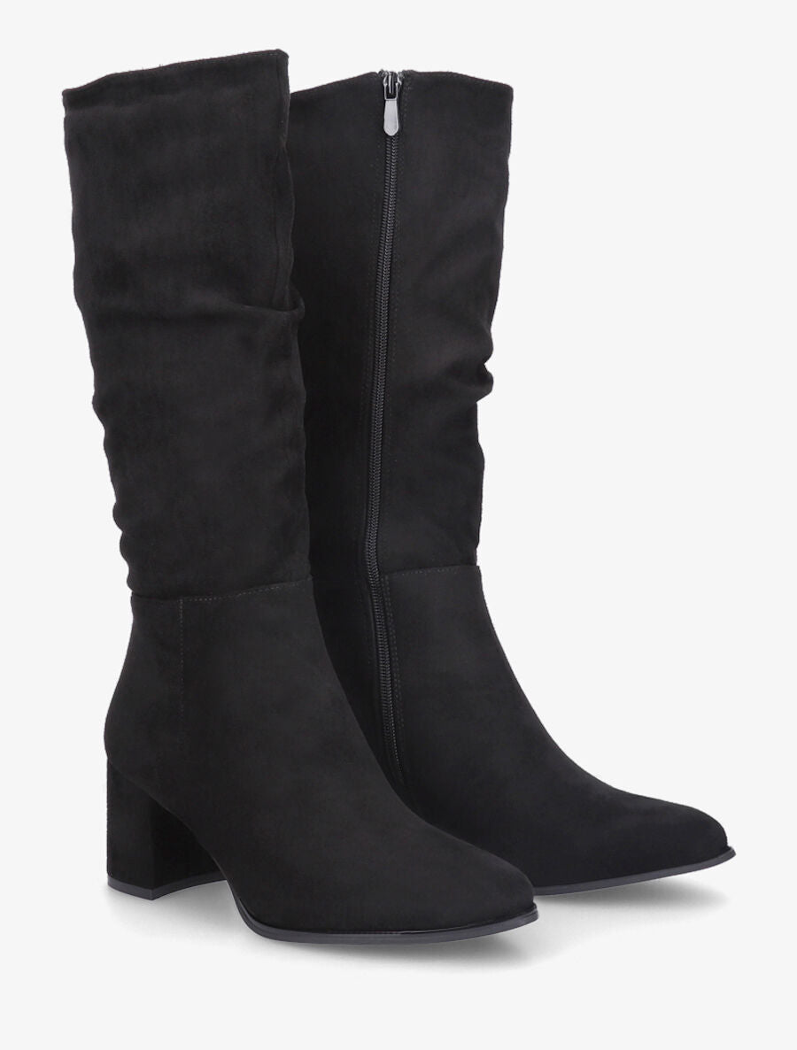 Bottes en suédine à talon - Noir - 4