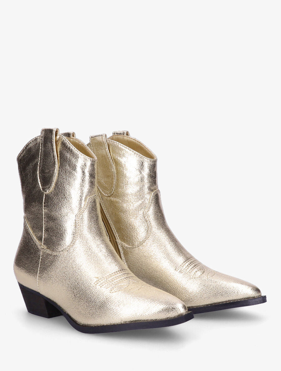 Bottines plates irisées montantes style santiags - Or - 4