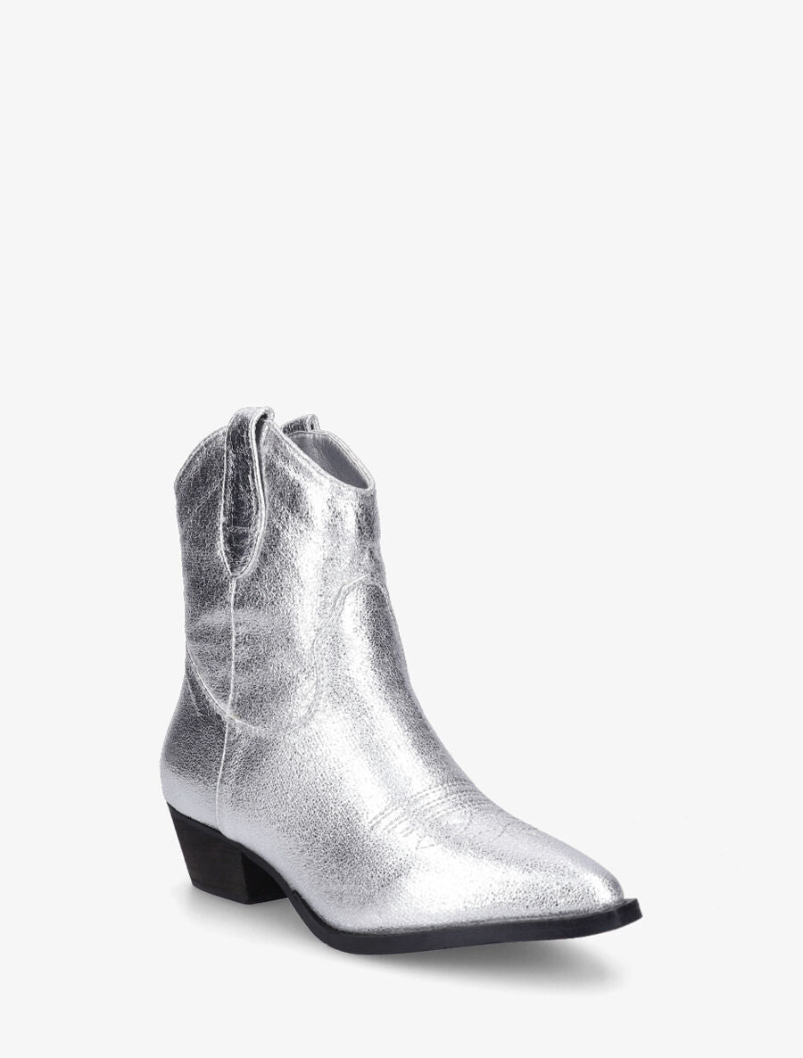 Bottines plates irisées montantes style santiags - Argent - 2