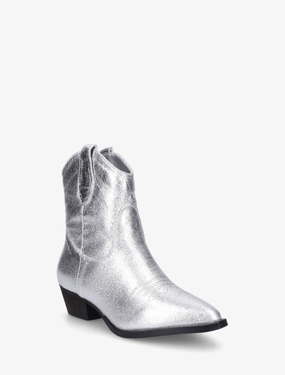 Bottines plates irisées montantes style santiags - Argent - 2
