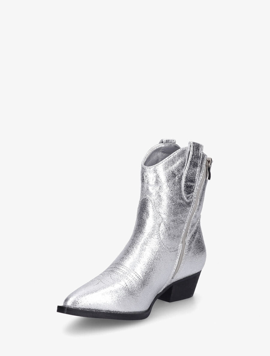 Bottines plates irisées montantes style santiags - Argent - 3
