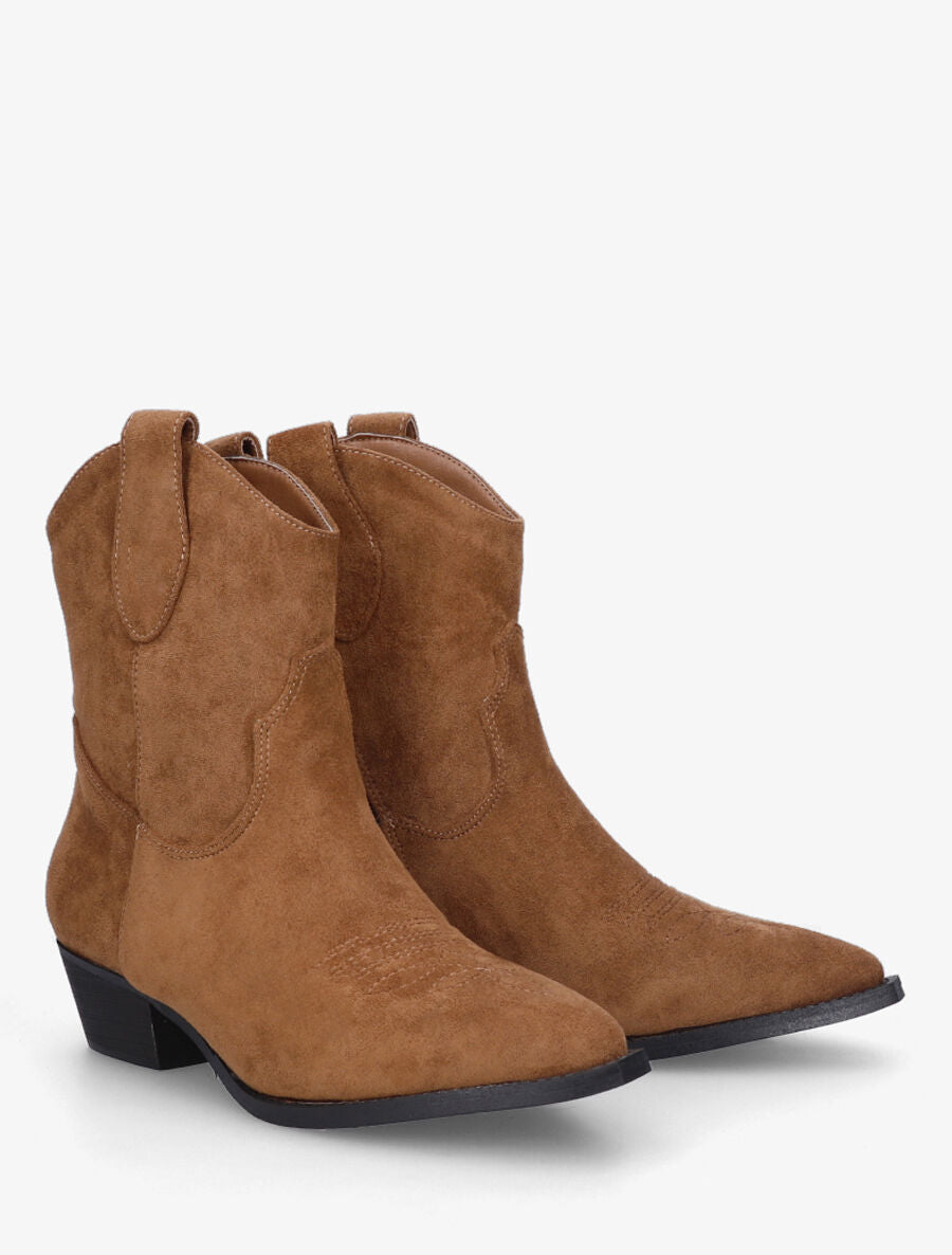 Bottines plates montantes style santiags - Camel - 4