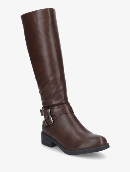 Bottes cavalières plates en simili - Marron - 2