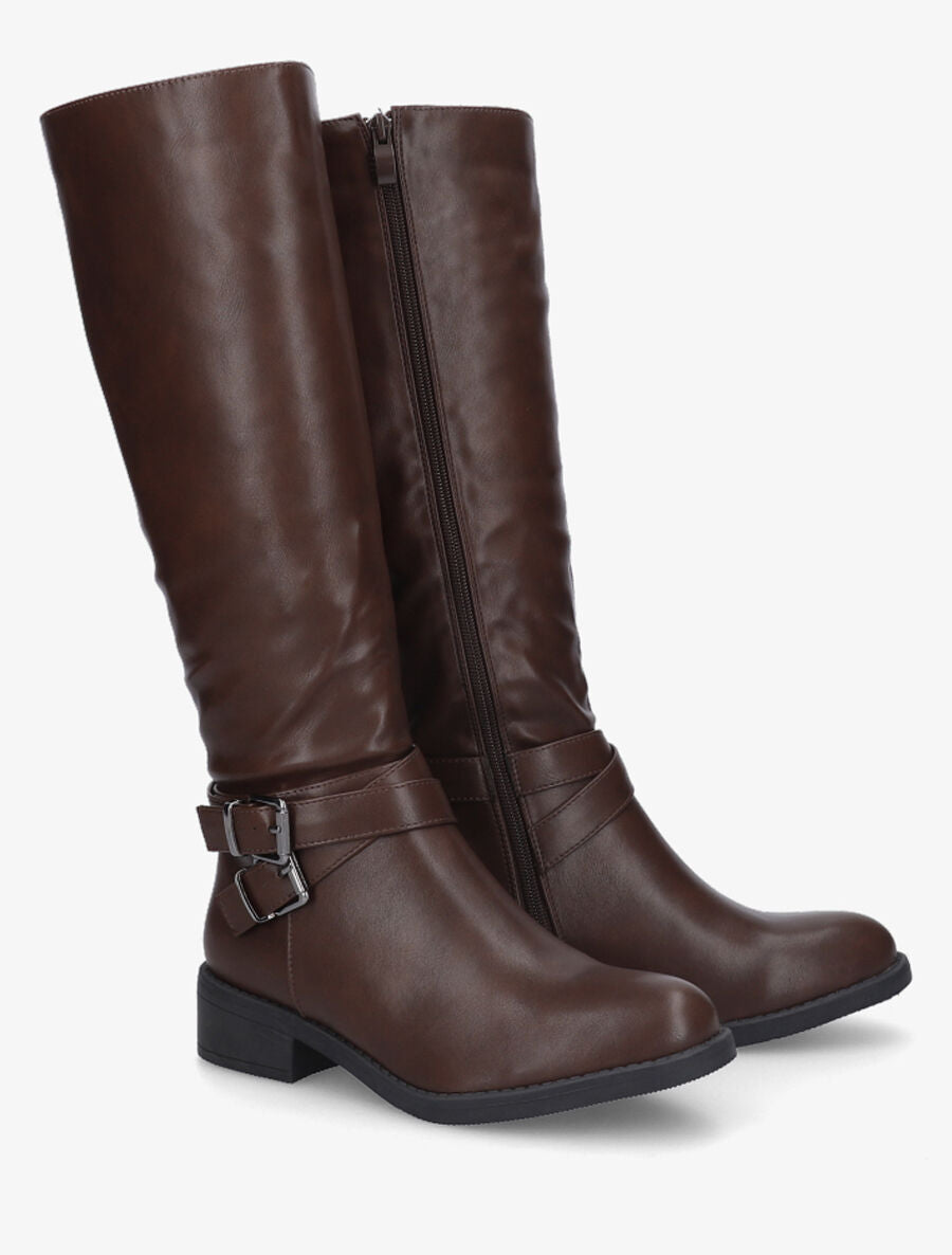 Bottes cavalières plates en simili - Marron - 4