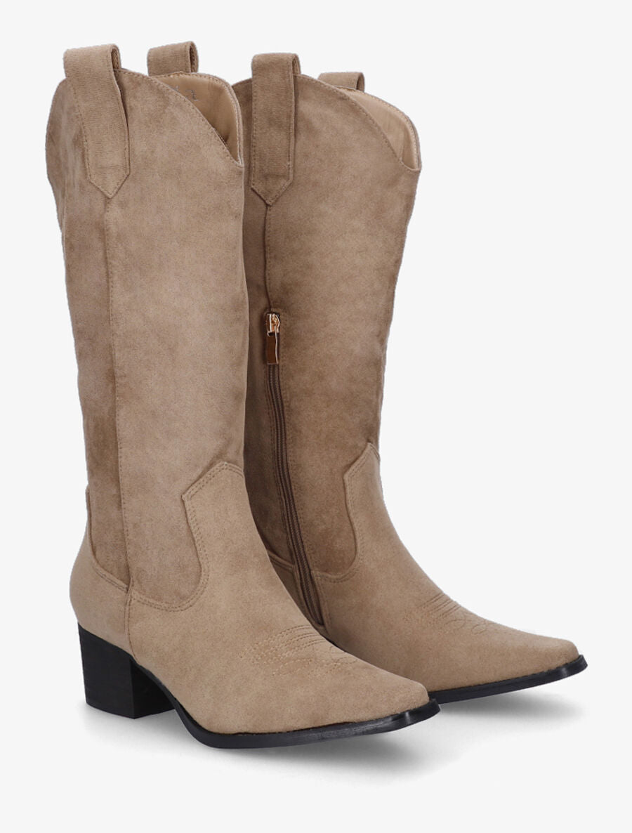Bottes en suédine style santiags - Taupe - 4