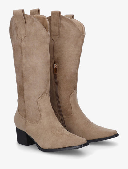 Bottes en suédine style santiags - Taupe - 4