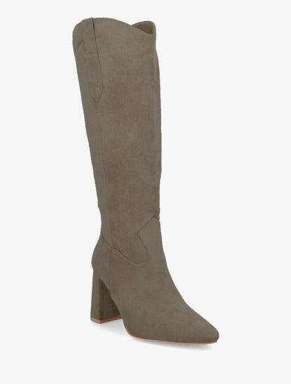 Bottes en suédine à talon et bout pointu - Taupe - 2
