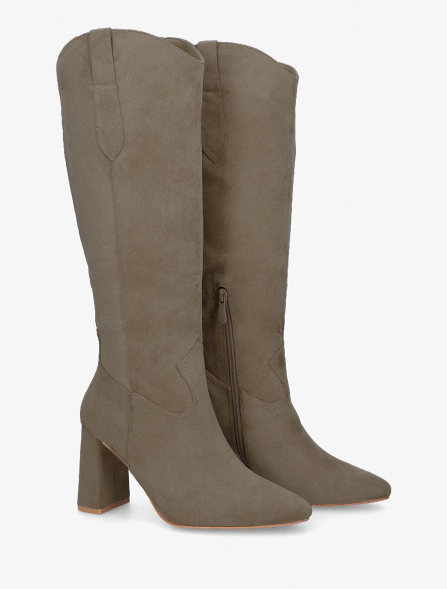 Bottes en suédine à talon et bout pointu - Taupe - 4