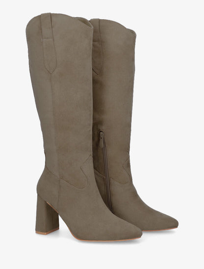 Bottes en suédine à talon et bout pointu - Taupe - 4
