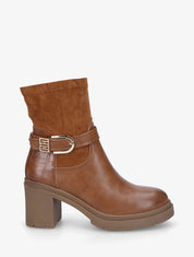 Bottines à boucle et contrefort croco - Camel - 1