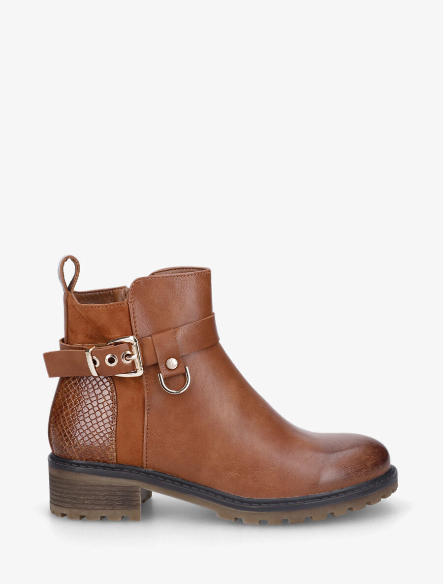 Bottines plates contrefort python - Camel - 5