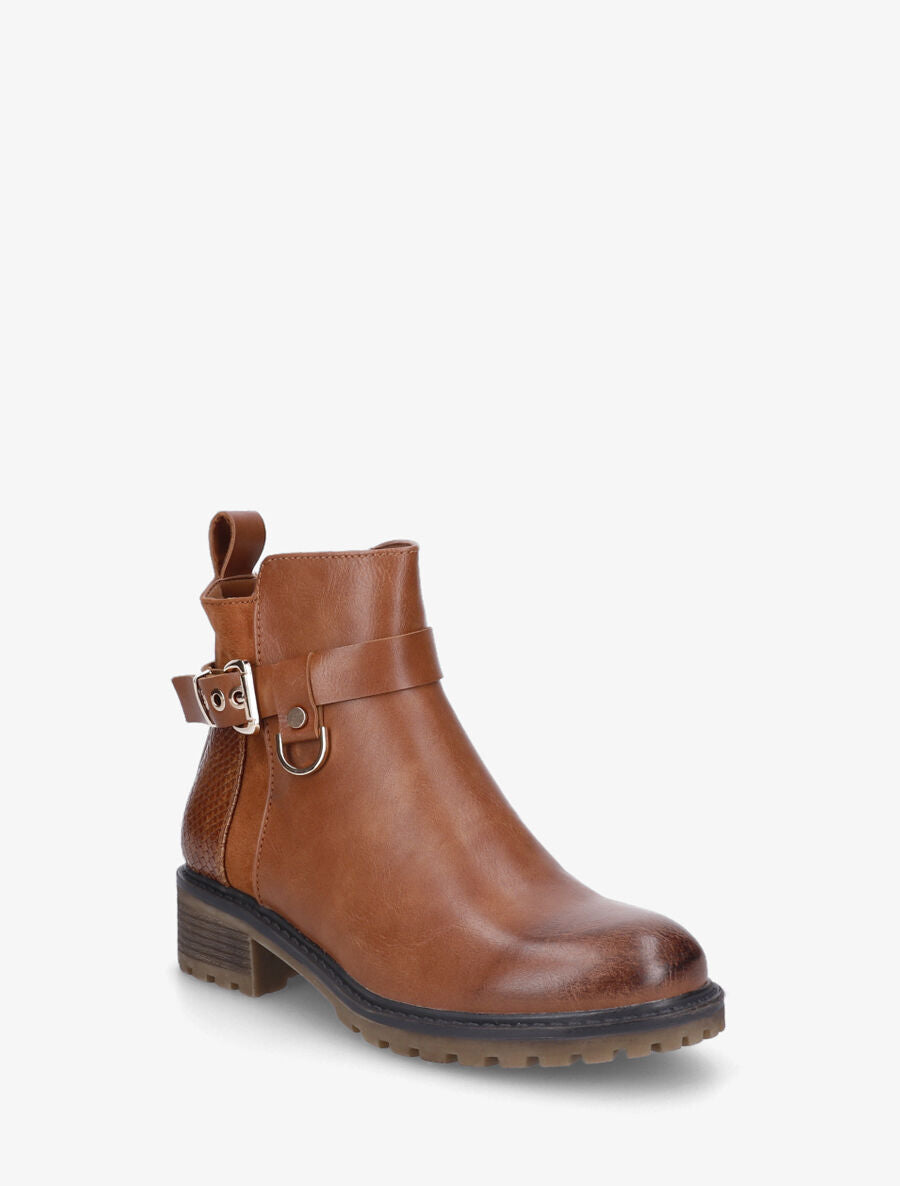 Bottines plates contrefort python - Camel - 2