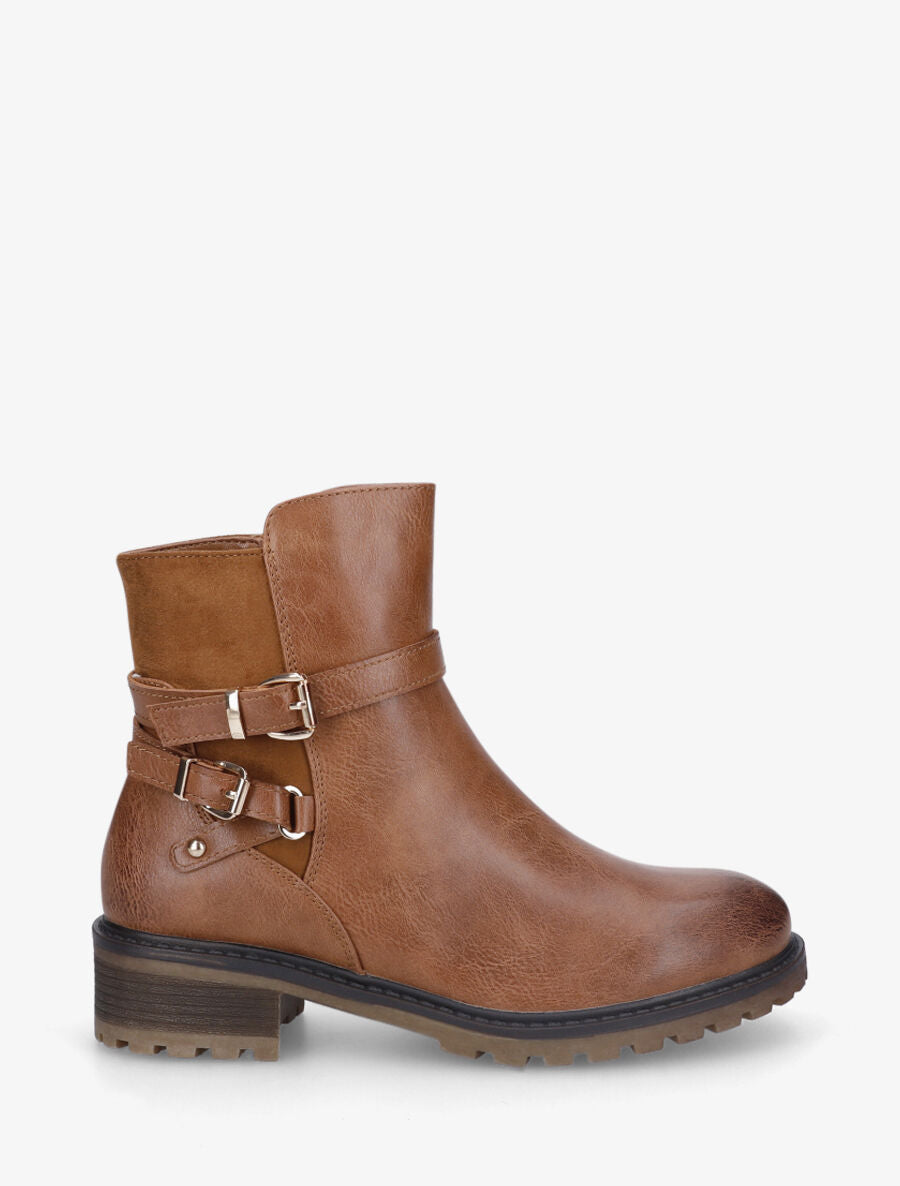 Bottines en simili à détail suédine - Camel - 1