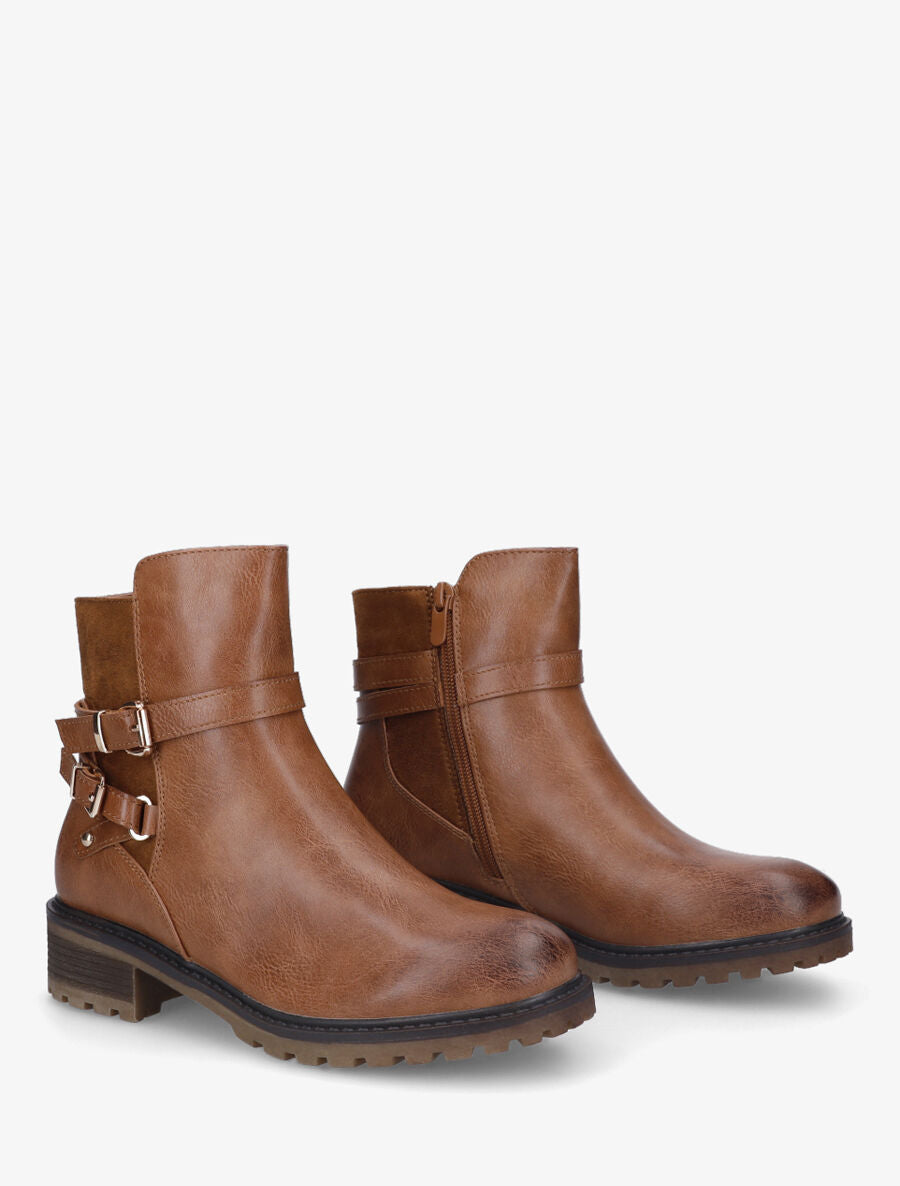 Bottines en simili à détail suédine - Camel - 4