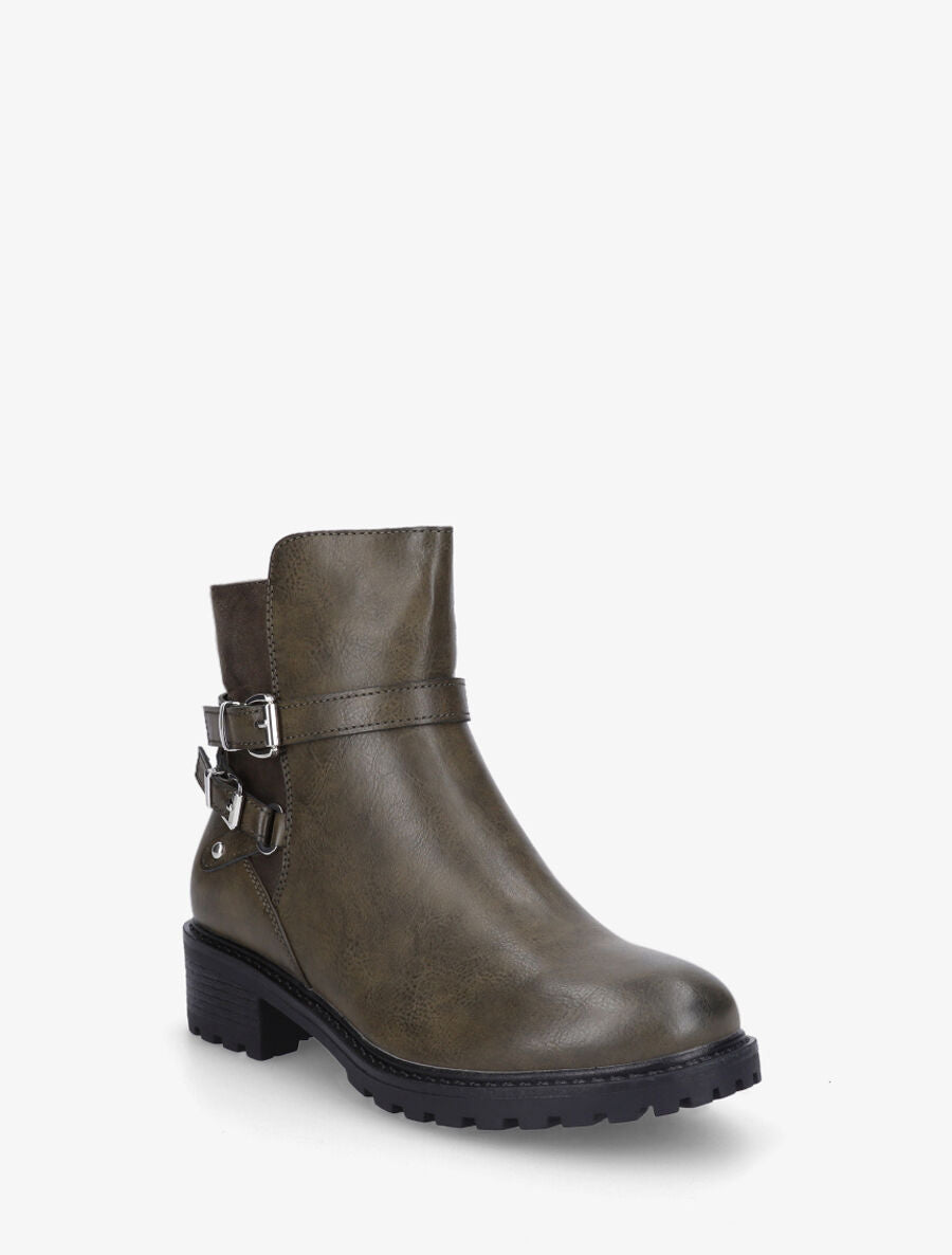 Bottines en simili à détail suédine - Kaki - 2