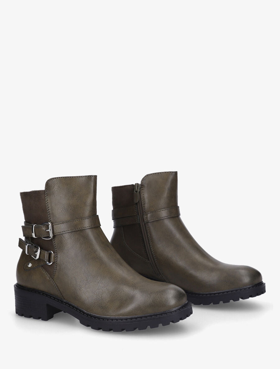 Bottines en simili à détail suédine - Kaki - 4