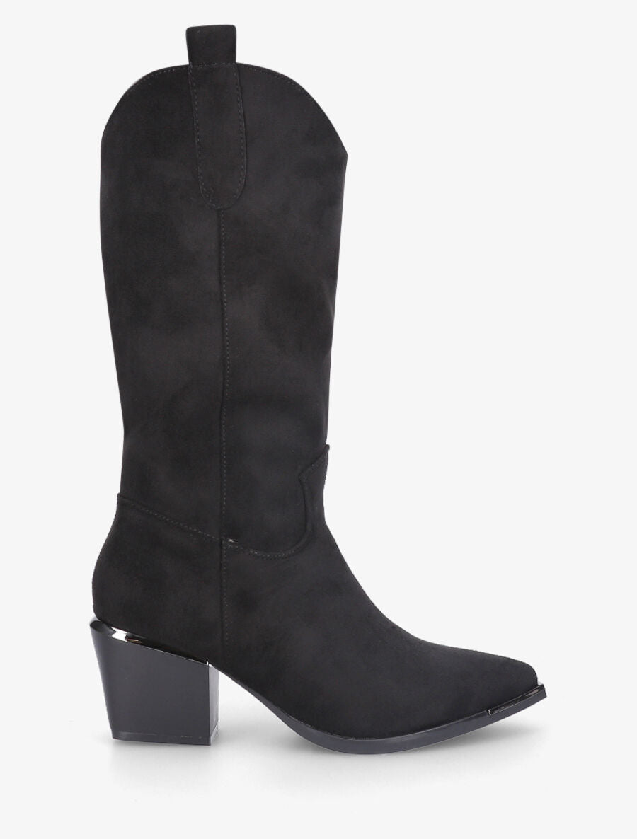 Bottes en suédine style santiag - Noir - 1