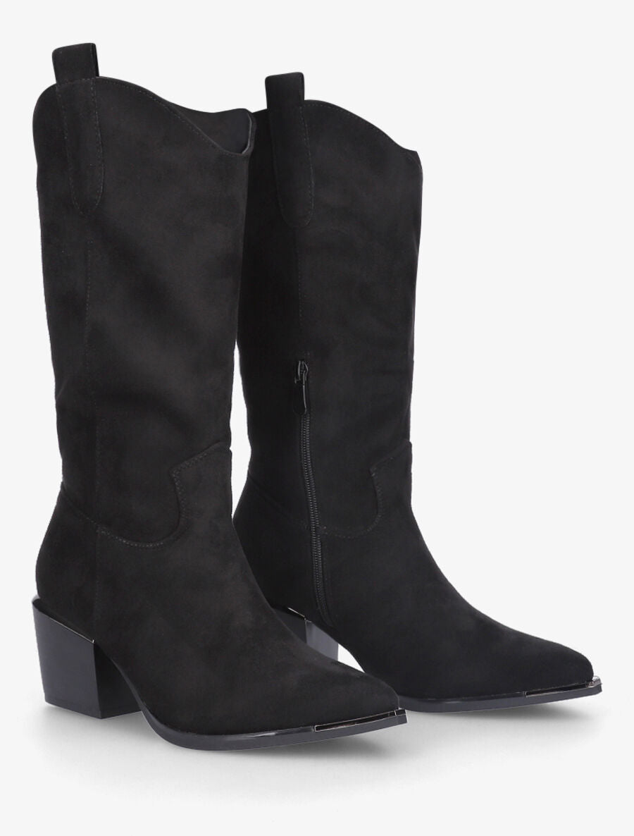 Bottes en suédine style santiag - Noir - 4