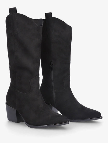 Bottes en suédine style santiag - Noir - 4