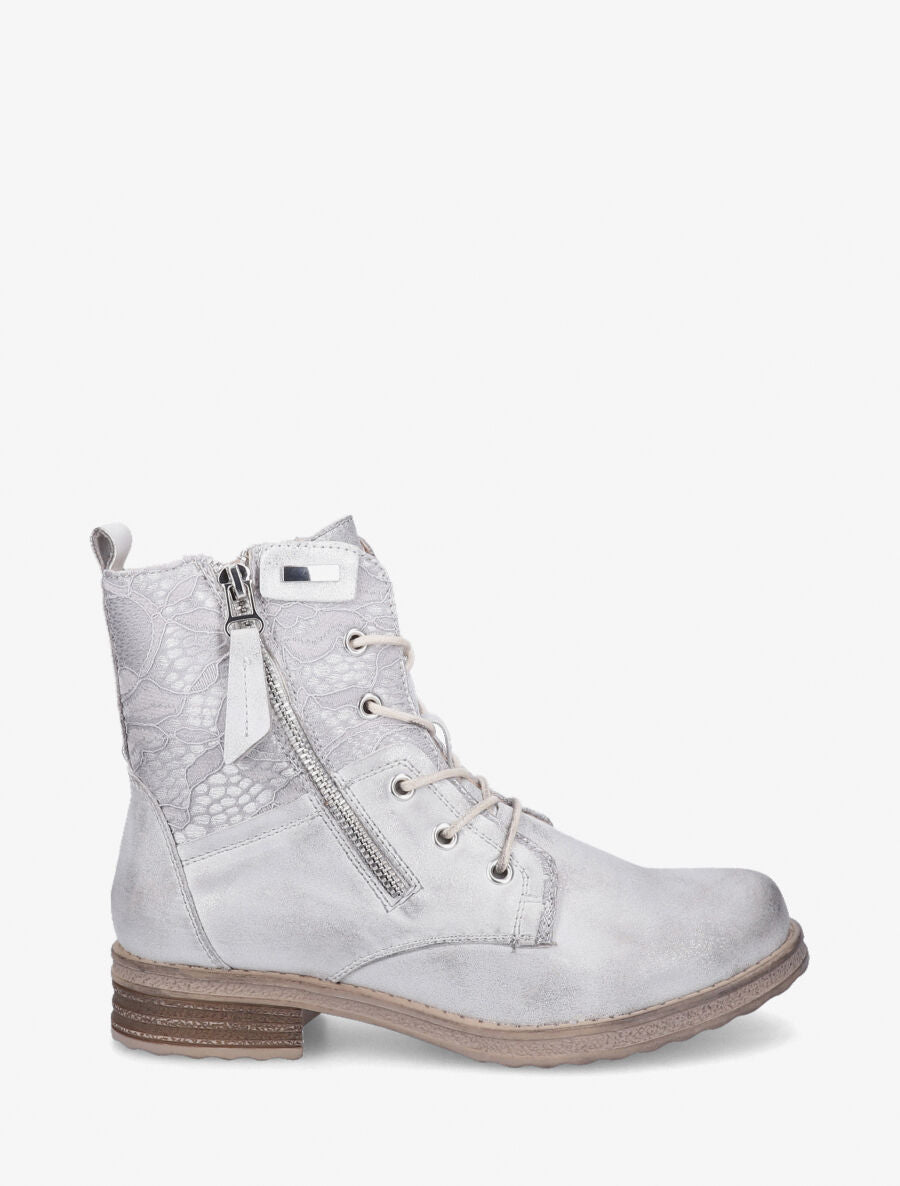 Bottines à lacets et dentelle - Argent - 1