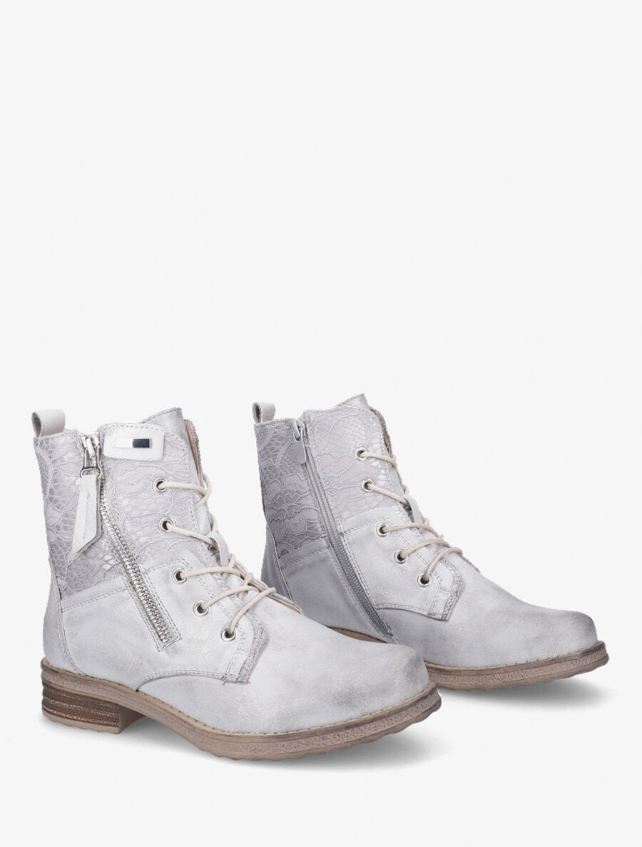 Bottines à lacets et dentelle - Argent - 4