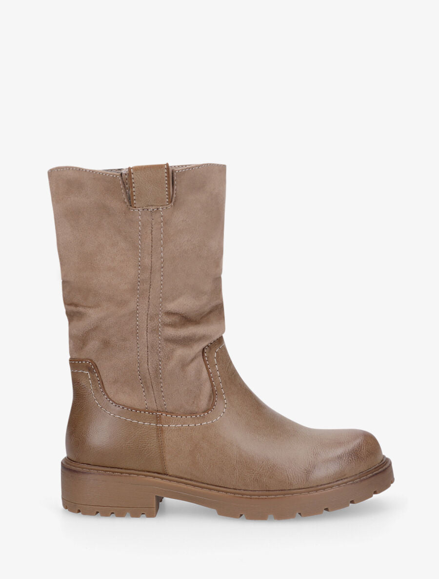 Bottines unies bi-matière - Taupe - 1