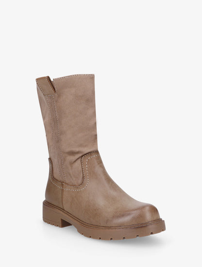 Bottines unies bi-matière - Taupe - 2