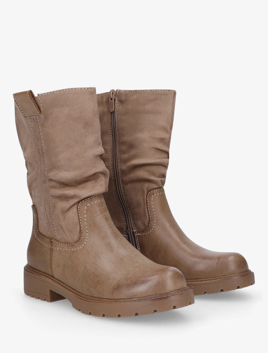 Bottines unies bi-matière - Taupe - 4