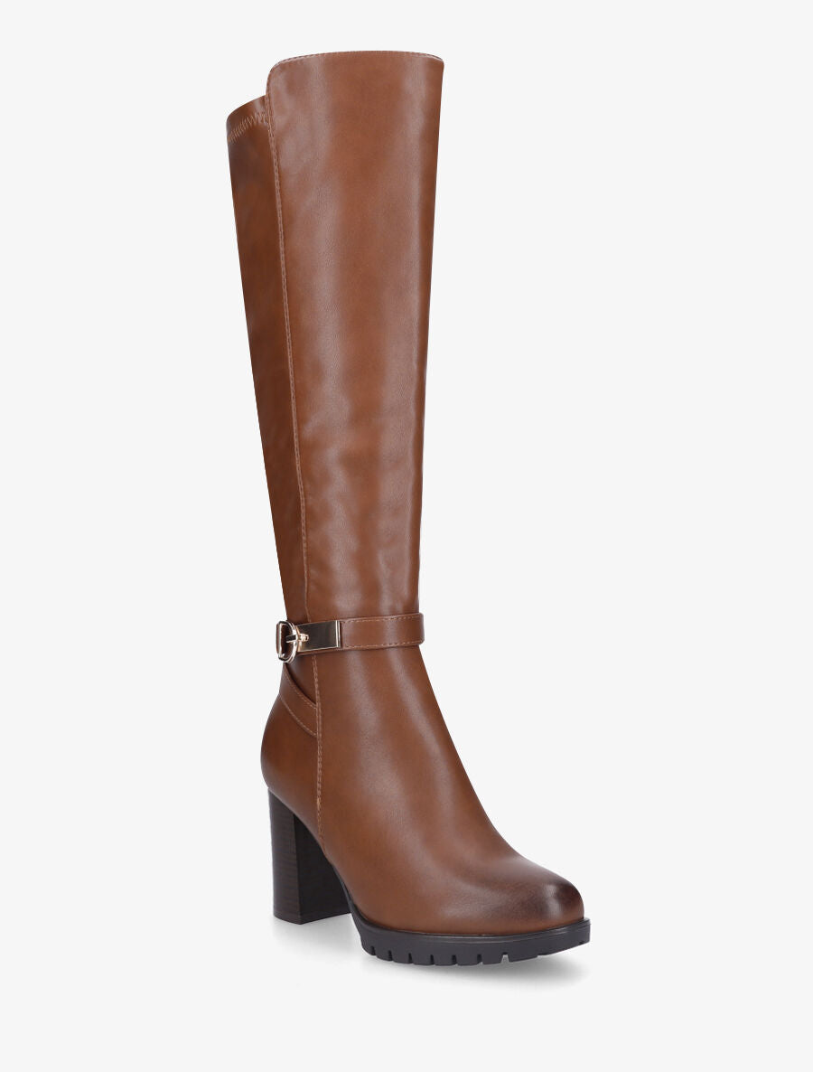 Bottes en simili à talon et boucle - Camel - 2