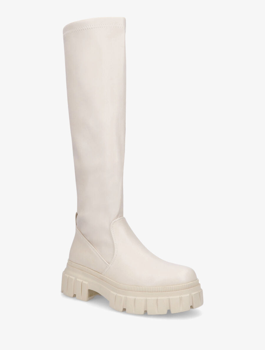 Bottes plates en simili à semelle crantée - Beige - 2