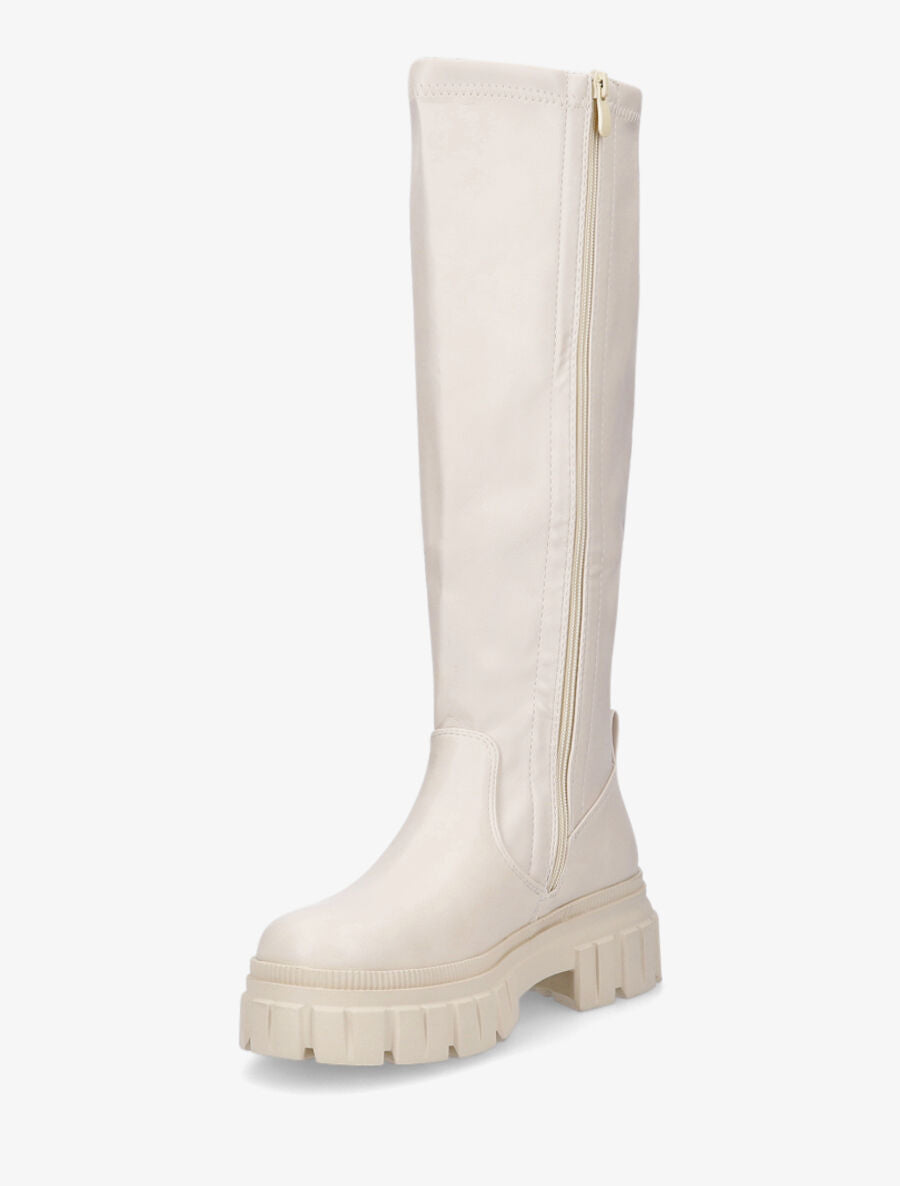 Bottes plates en simili à semelle crantée - Beige - 3