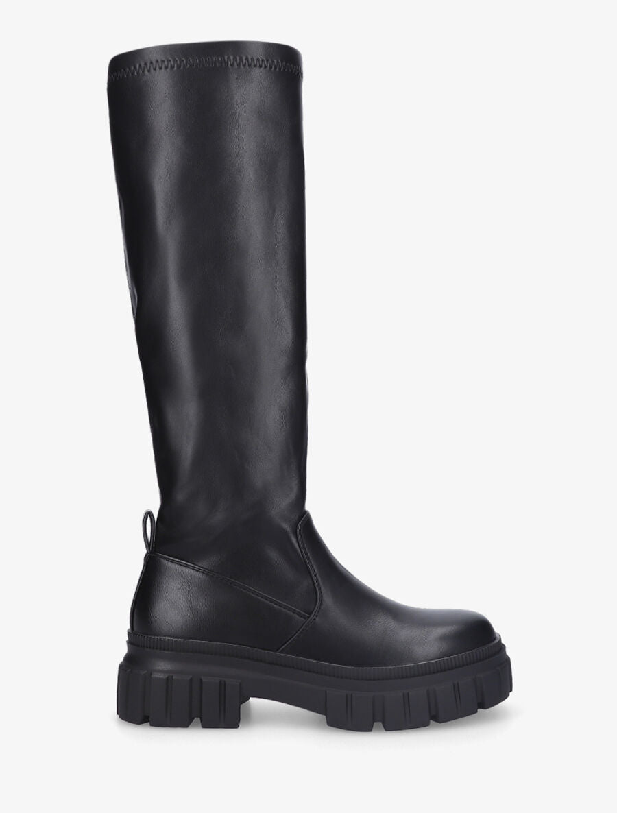 Bottes plates en simili à semelle crantée - Noir - 1